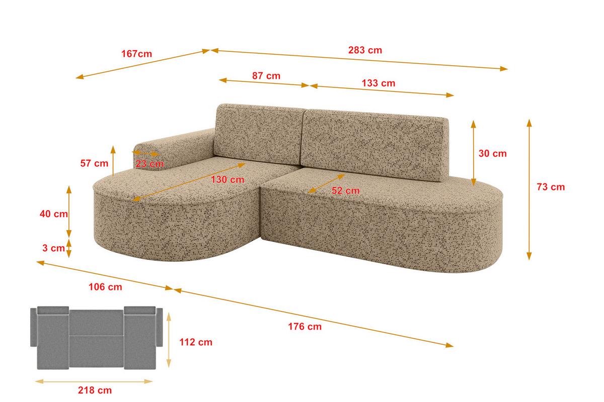 ECKSOFA mit Schlaffunktion und Bettkasten Ottomane Links MARI-L1-S - 283x167x73 cm Braun Tissu - Schwarz/Braun, Holzwerkstoff/Kunststoff (283/167cm) - ALTDECOR