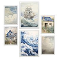 POSTER Set Mit 6 Seehaus A3 & A4 Weißer Rahmen - Weiß, Papier (29/3cm) - Nacnic