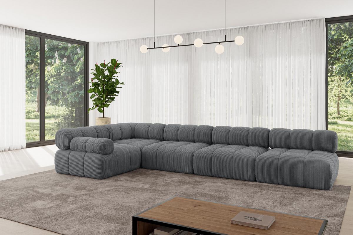 ECKSOFA modulares Sofa Mende-L3 - 380x190x70 cm Dunkelgrau Cord - Dunkelgrau, Holzwerkstoff/Textil (380/190cm) - ALTDECOR