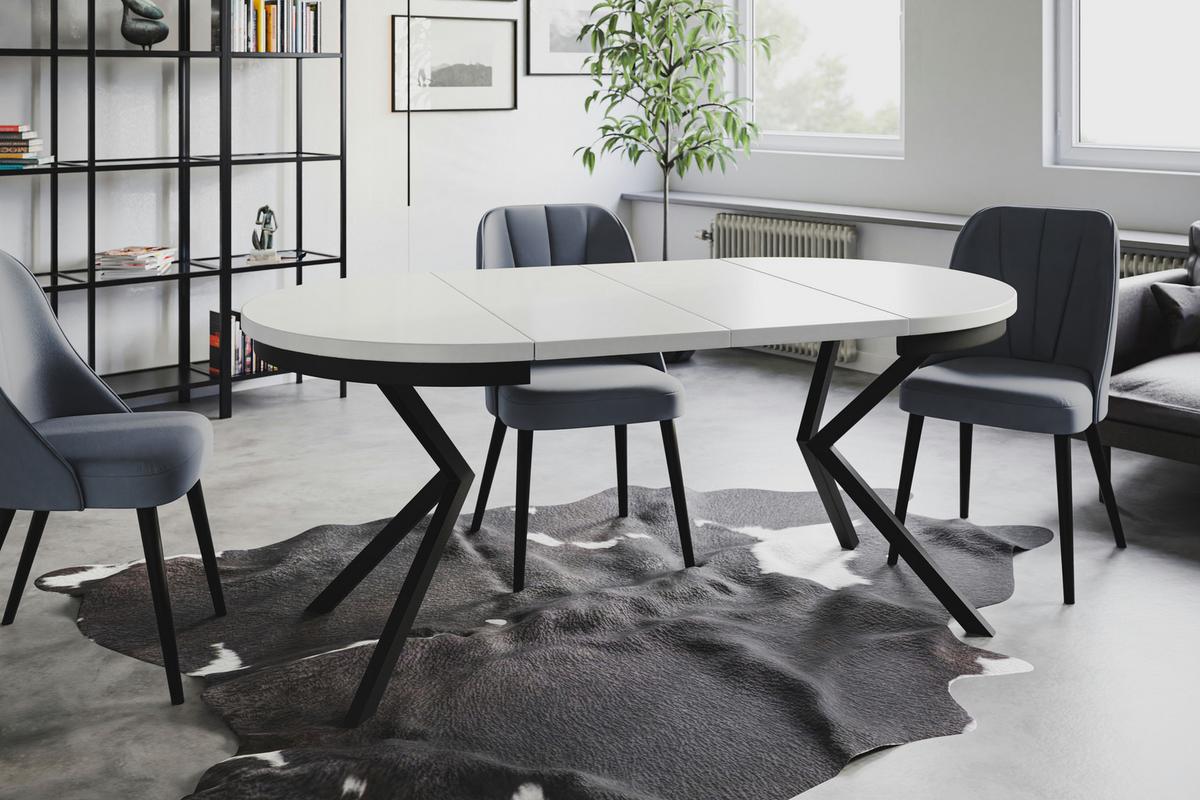 RUNDER Esszimmertisch BERGO, ausziehbarer Tisch Durchmesser: 100 cm/180 cm, Wohnzimmertisch Farbe: Weiß, mit Metallbeinen in Farbe Schwarz - Schwarz/Weiß, Holzwerkstoff (100/100/76cm) - Alpi-Möbel