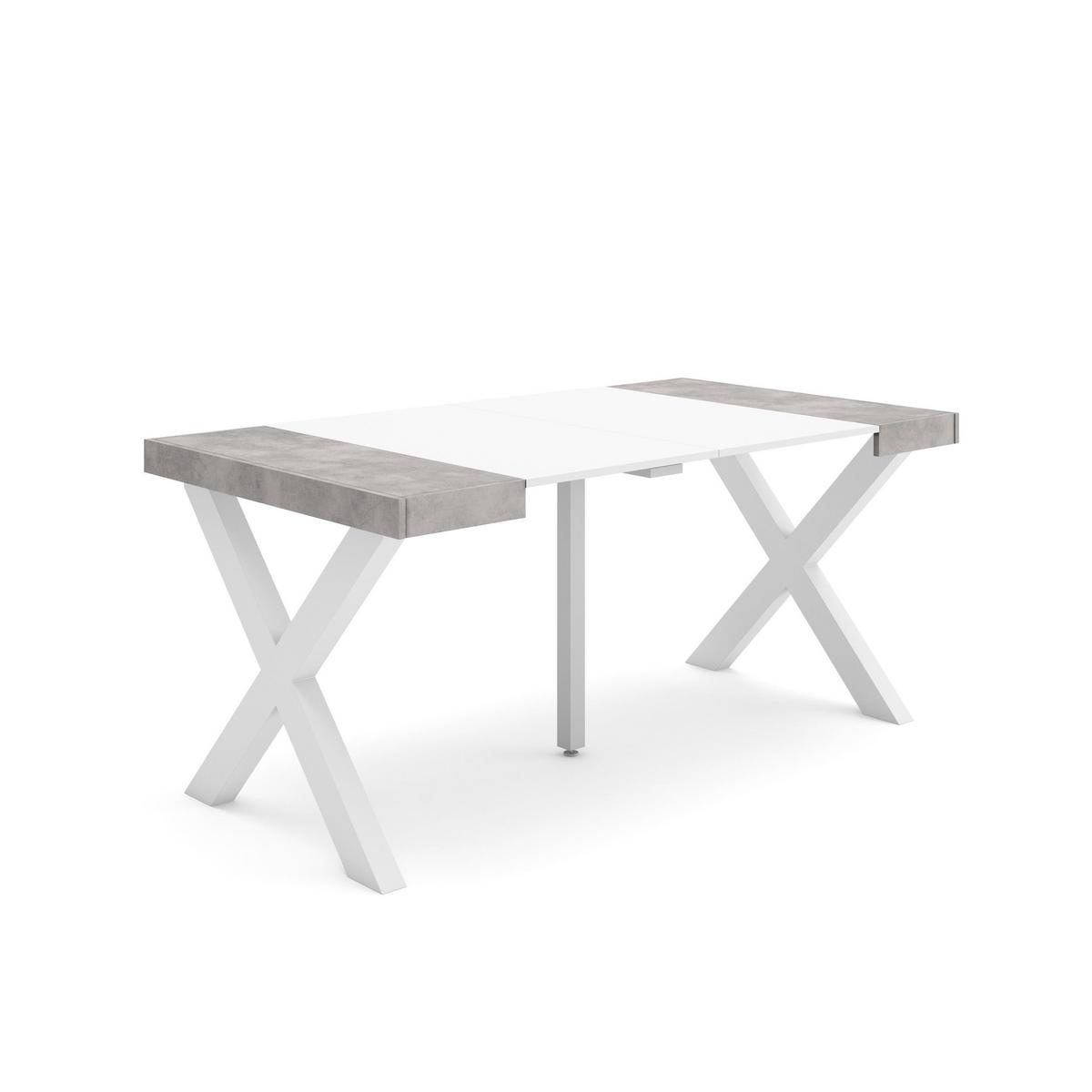 KONSOLENTISCH ausziehbar 58 bis 160cm, für 8 Gäste, weiß zementgrau, 90/58/73cm - Weiß/Grau, Holzwerkstoff (90/160/73cm) - Skraut Home