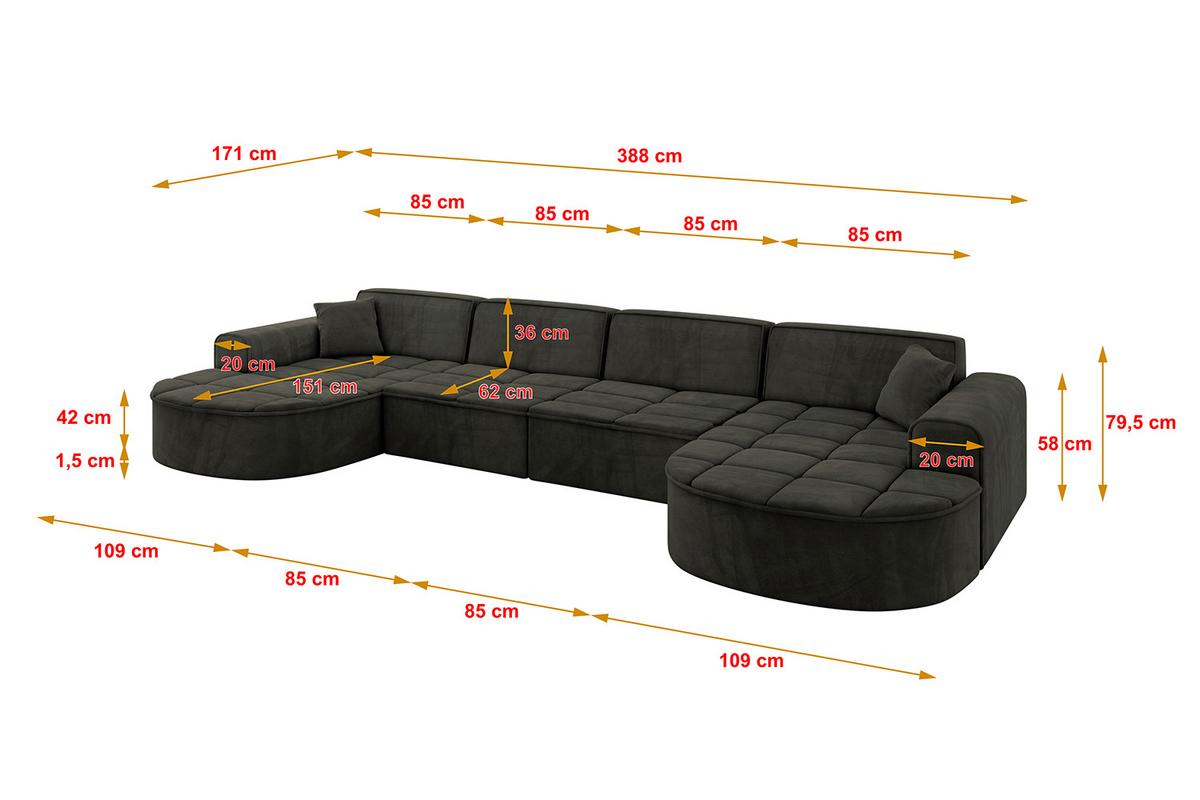 WOHNLANDSCHAFT TARO-U2 - 388x171x79,5 cm Schwarz - Schwarz, Holzwerkstoff/Textil (388/79.5/171cm) - ALTDECOR