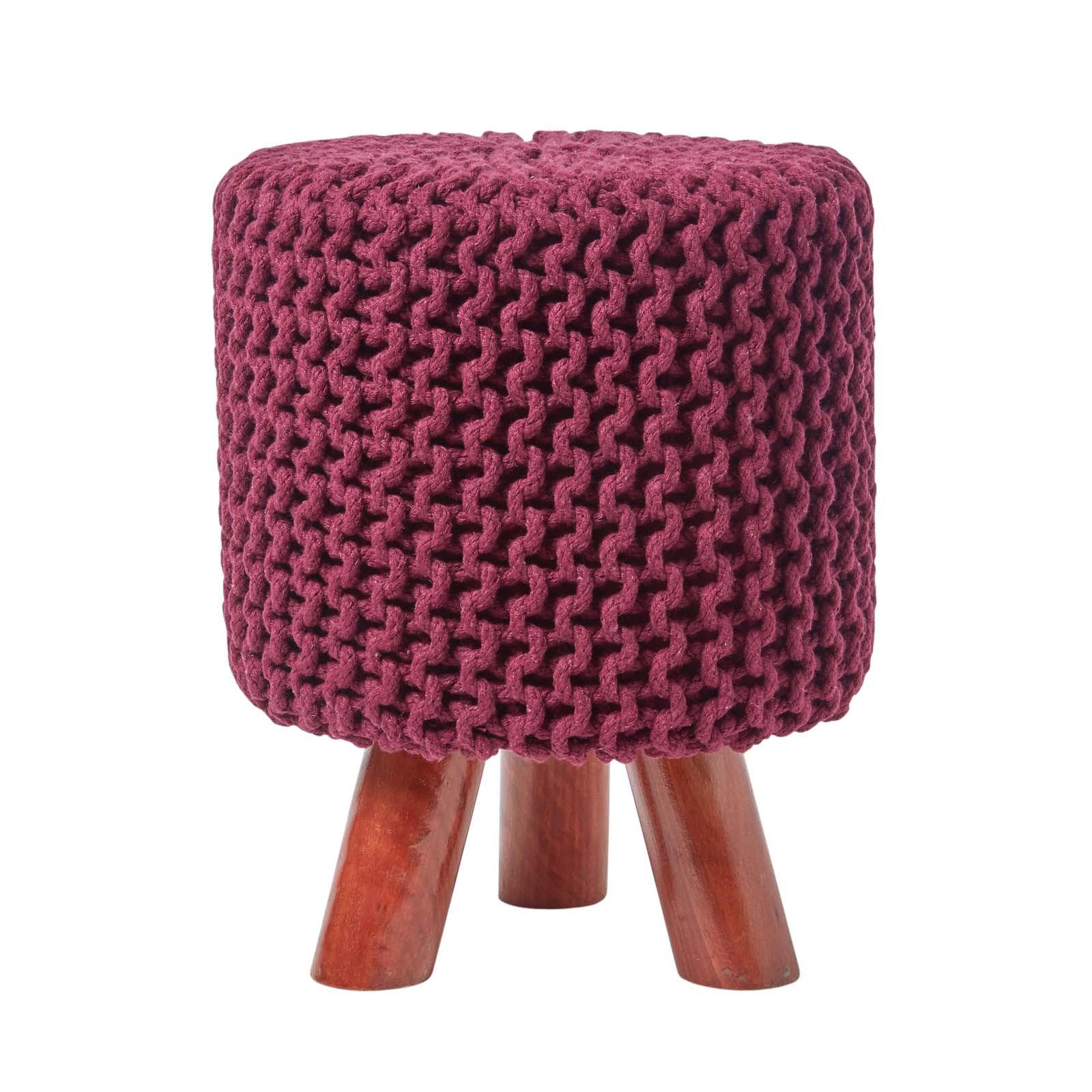 STRICK-HOCKER lila, Dreibein 32/32/42 cm - Violett, Textil (32/42/32cm) - Homescapes