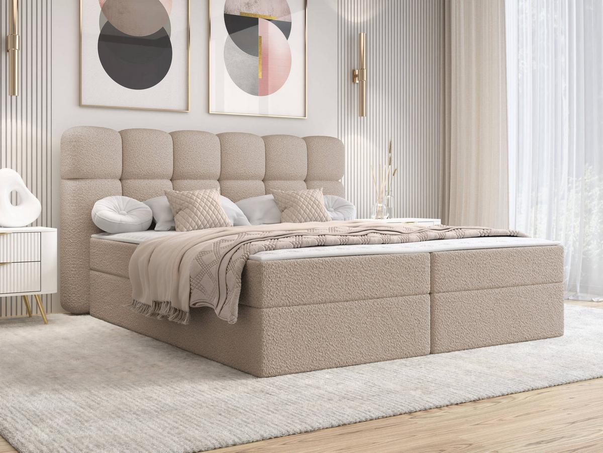BOXBETT Softi 2 Boucle - H3 - Beige/Schwarz, Holz/Holzwerkstoff (140/200cm) - MIRJAN24