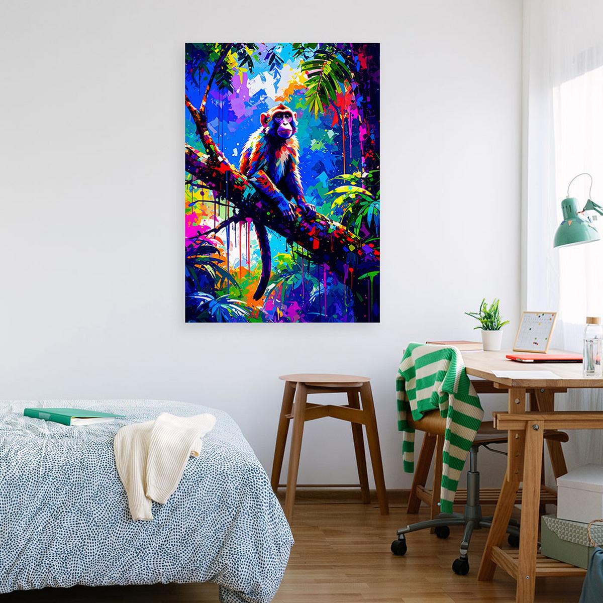 LEINWANDBILD Affe auf einem Ast Bunte Dschungel 40x60cm - Multicolor, Textil (40/60cm) - Feeby
