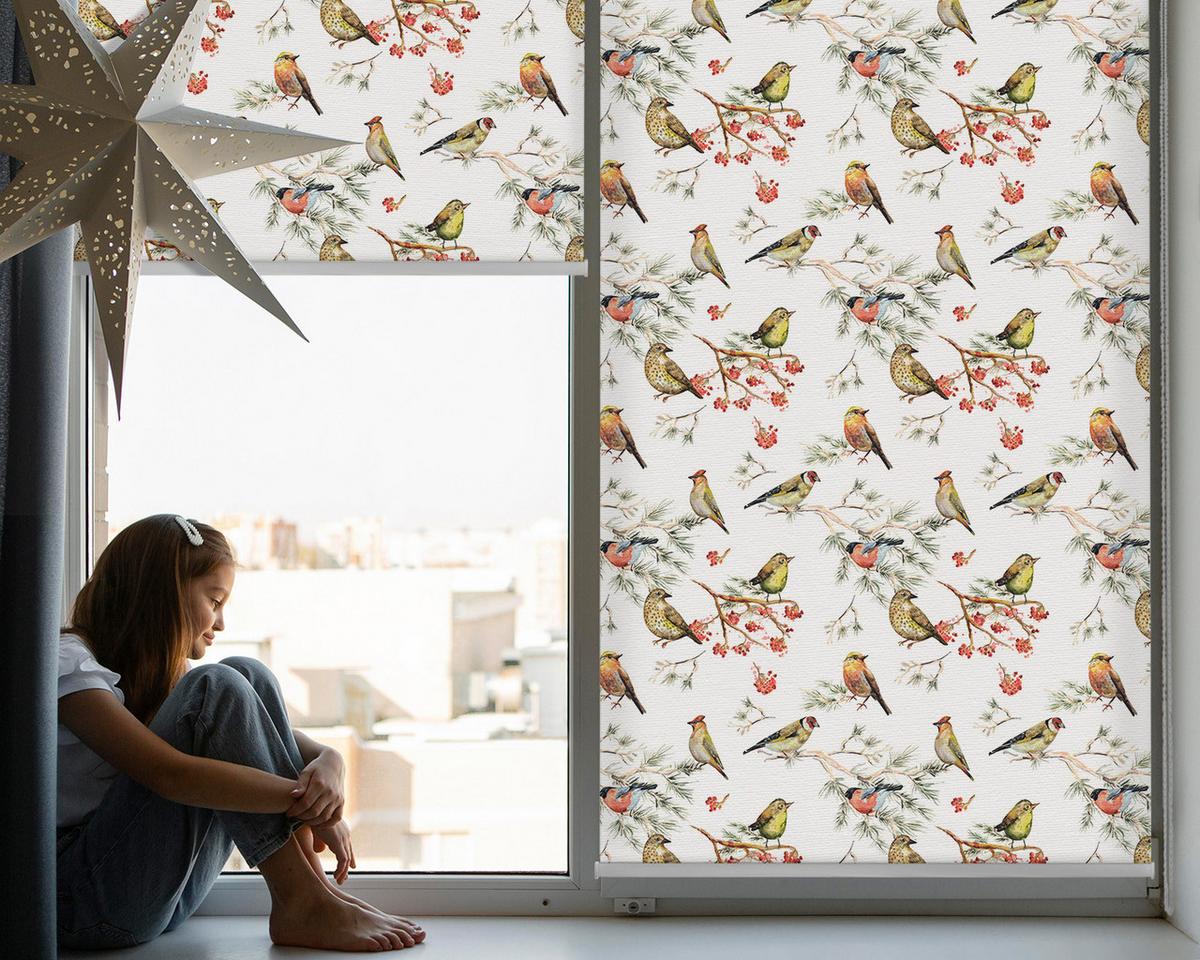 INNENROLLO - Fensterrollo - Rollo - 140x140 cm - Vögel auf den Ästen - Gelb, Kunststoff (140/140/0.5cm) - TULUP