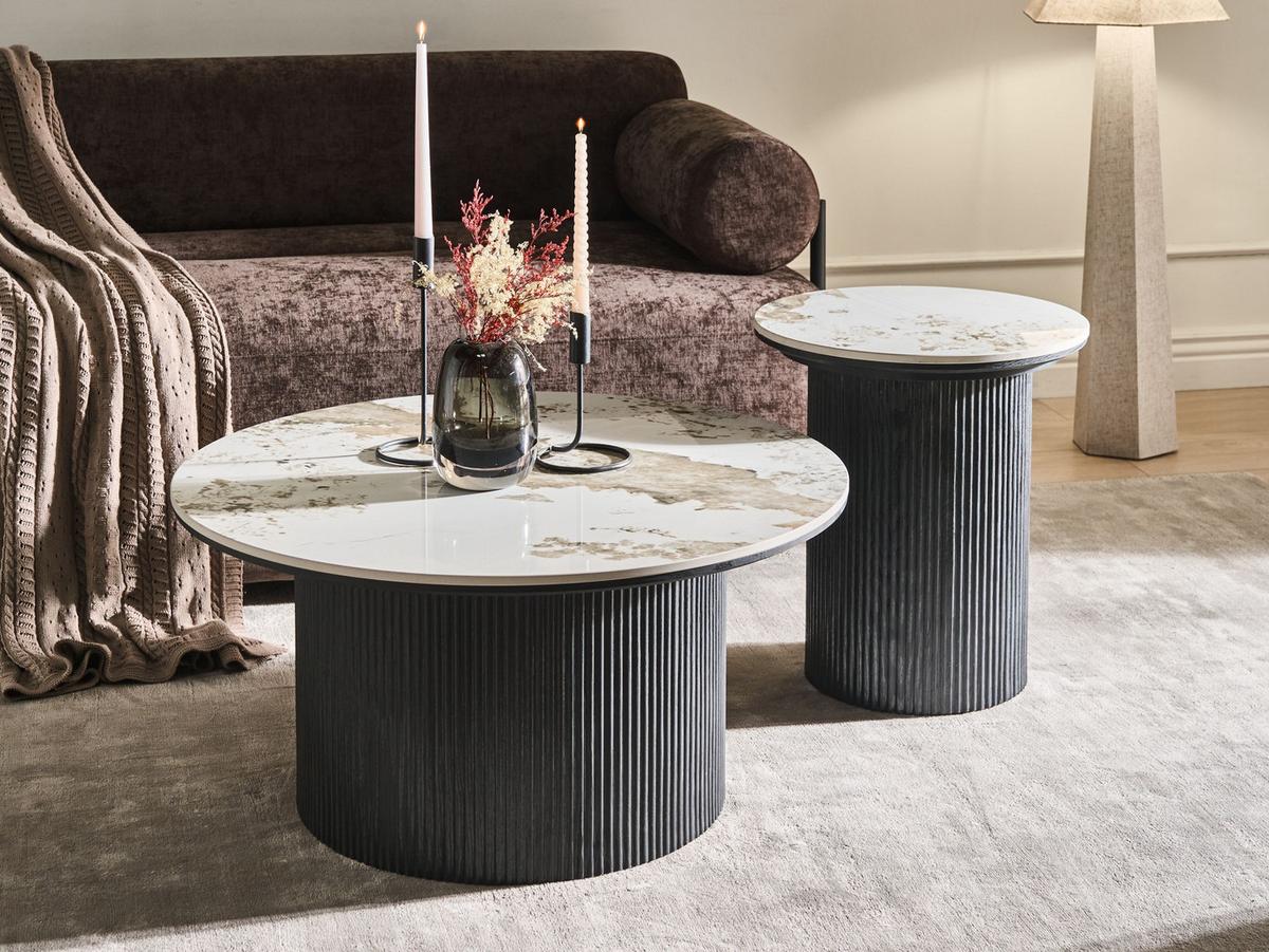 COUCHTISCH Keramik Schwarz Dora - Weiß, Keramik (80/80/40cm) - Beliani