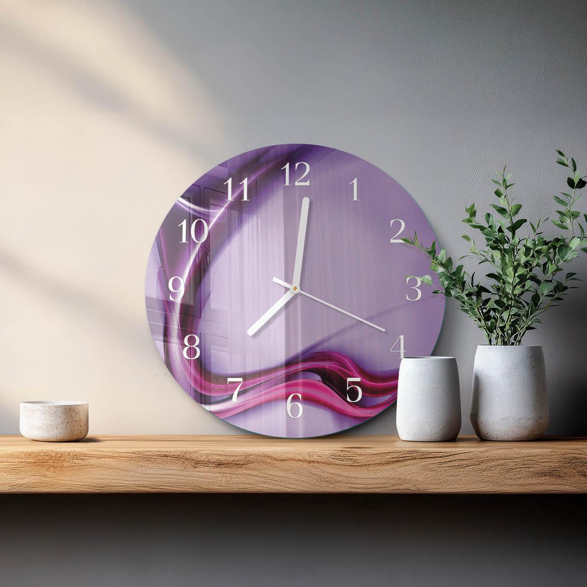 WANDUHR aus Glas Ø30 cm - Abstraktion - Lila, Glas (30/30/0.4cm) - TULUP