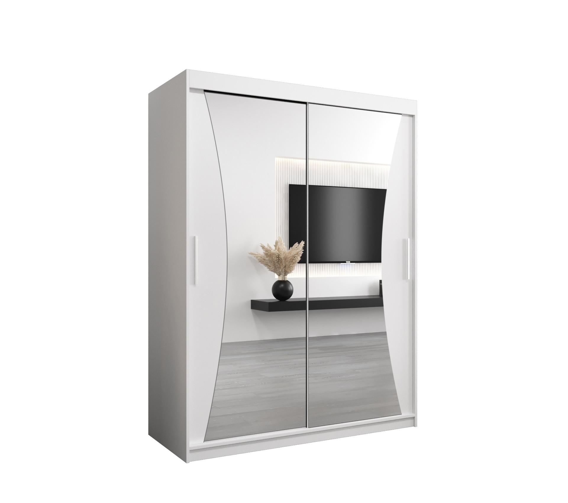 SCHWEBETÜRENSCHRANK 200/150/62 2-türig - Silberfarben/Weiß, Holz/Kunststoff (150/200/62cm) - MÖBEL KRYSPOL