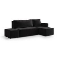 ECKSOFA VELOTTI R-S Schwarz Plüsch-Stoff mit Schlaffunktion - Schwarz, Holz (261/143cm) - MASSENO