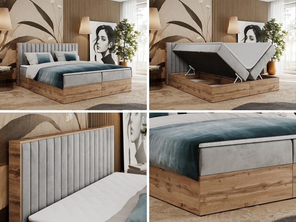 BOXBETT ALBERO 4 - 120/200 Hellgrau Velvet - H4 - Hellgrau, Holz/Textil (120/200cm) - MKS