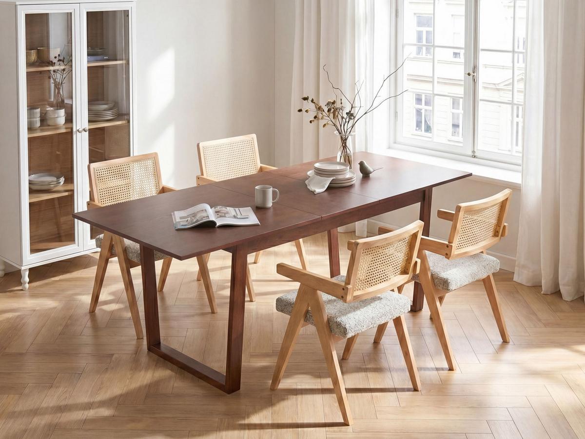 ESSTISCH ausziehbar Dunkle Esche 160-200/95 cm Camden - Dunkelbraun, Holzwerkstoff (160/95/76cm) - Beliani