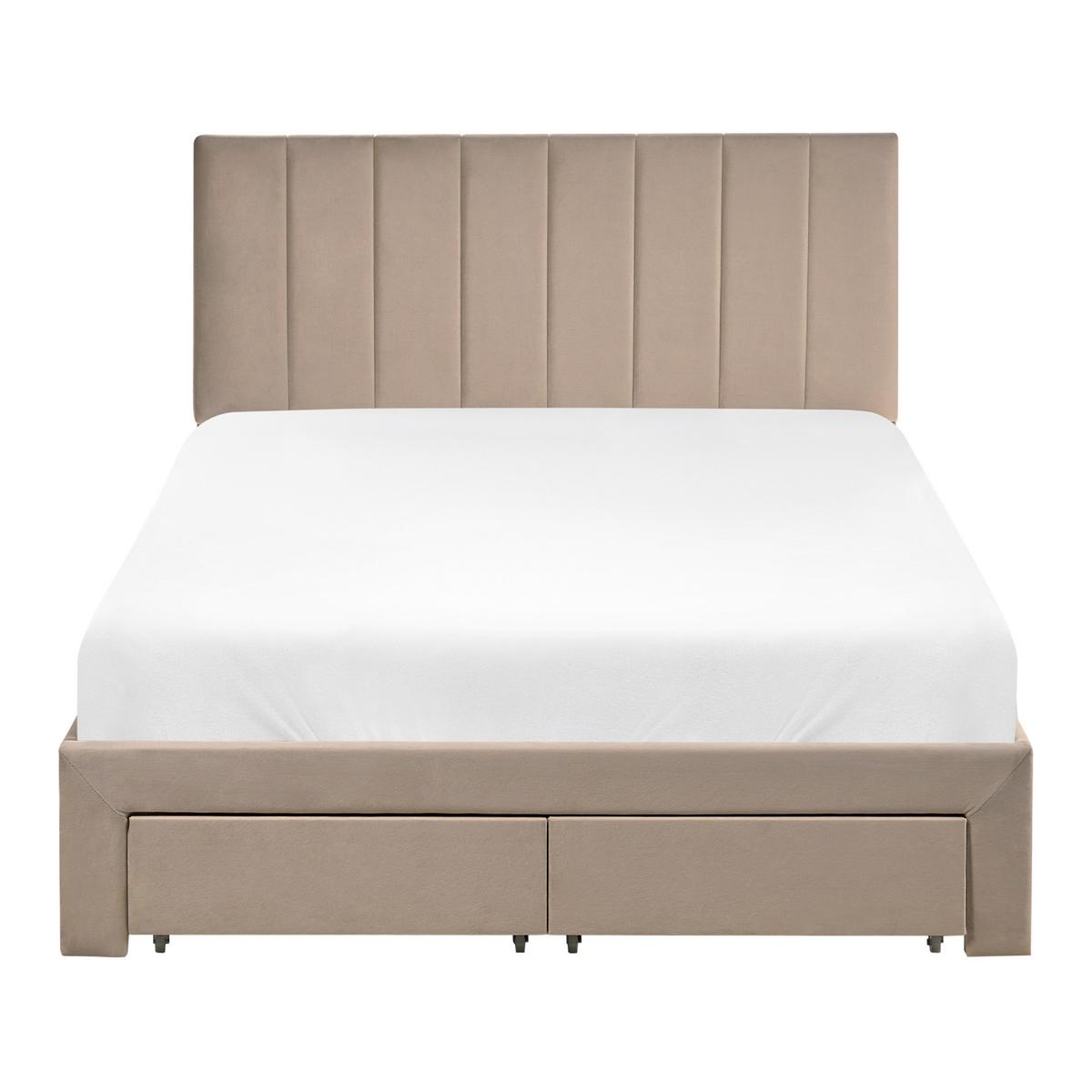 BETT mit Schubladen 120/200 cm Samtstoff Taupe Lonzac - Taupe, Textil (120/200cm) - Beliani