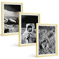 BILDER SET 3er Set - 40x60 cm Goldrahmen - NASA-Fotos vom Mond Astronaut - Goldfarben, Kunststoff (40/60cm) - TULUP