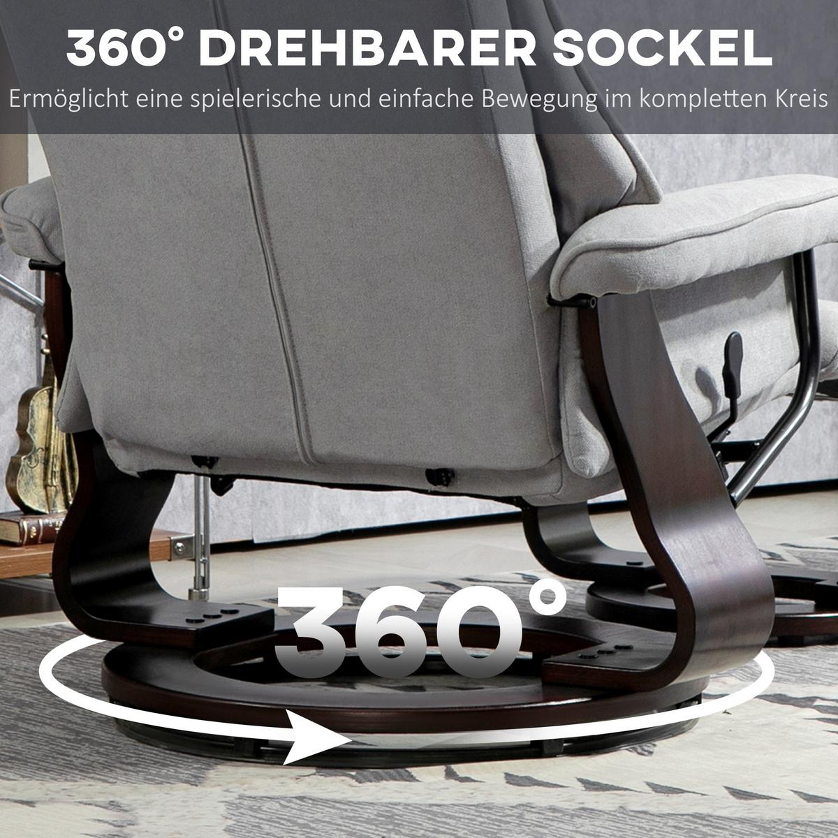 RELAXSESSEL mit Hocker, Drehbar Fernsehsessel mit Liegefunktion Samtoptik - Dunkelbraun/Grau, Holz/Textil (87/113/81cm) - HOMCOM