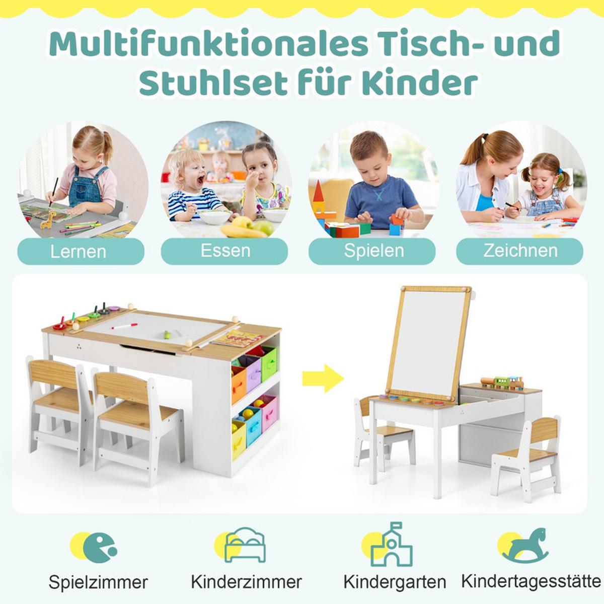 KINDERTISCH mit Stuhl natur(3-tlg) - Naturfarben, Holzwerkstoff (109/55/60cm) - COSTWAY