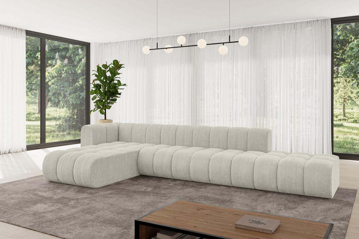ECKSOFA modulares Sofa Zuvon-L2 - 387x177x70 cm Creme - Hellgrau/Creme, Holzwerkstoff/Textil (387/177cm) - ALTDECOR