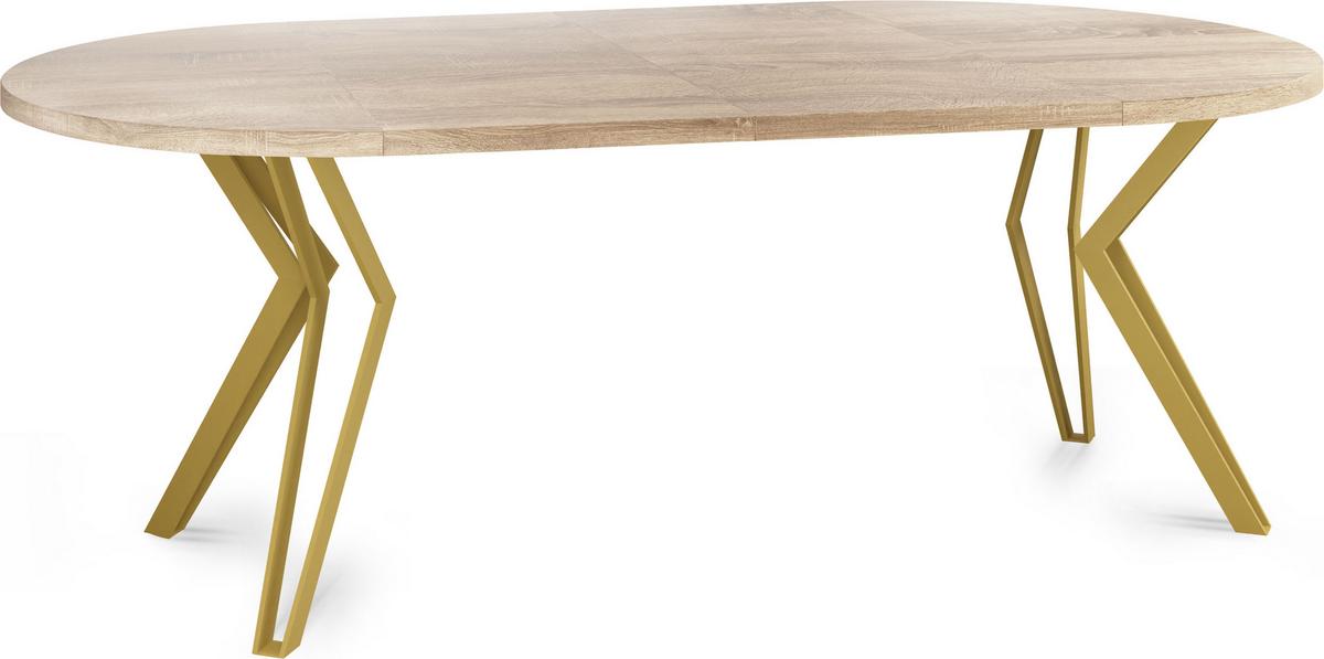 ESSTISCH Daisy runder ausziehbarer, Sonoma Eiche 120-200/100/76 cm - Goldfarben/Sonoma Eiche, Holzwerkstoff/Metall (120/200/76cm) - WFL GROUP