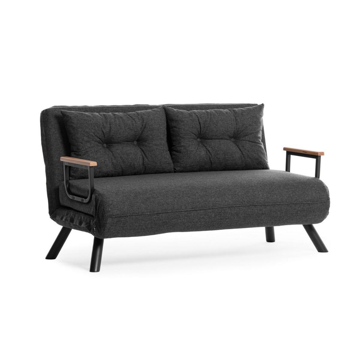 SCHLAFSOFA für 2 Personen mit Stoffbezug und Metallfüßen 133/50/41 cm - Dunkelgrau, Metall (50/41/133cm) - Calicosy