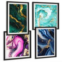BILDER SET 4er Set - 50x50 cm & 40x60 cm Schwarzer Rahmen - Abstrakte Muster in Rosa, Grün und Blau - Schwarz, Kunststoff (50/50cm) - TULUP