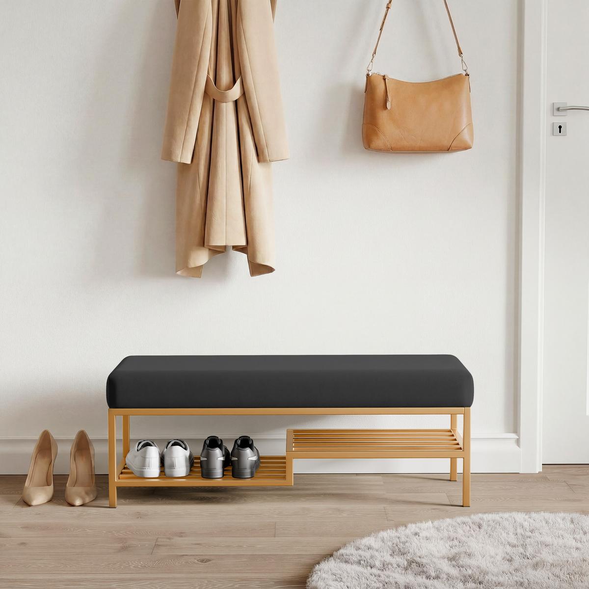 POLSTERBANK STEP 100 cm Gold / Schwarz ,Metallgestell - Schwarz, Textil/Metall (100/45/35cm) - Idohome