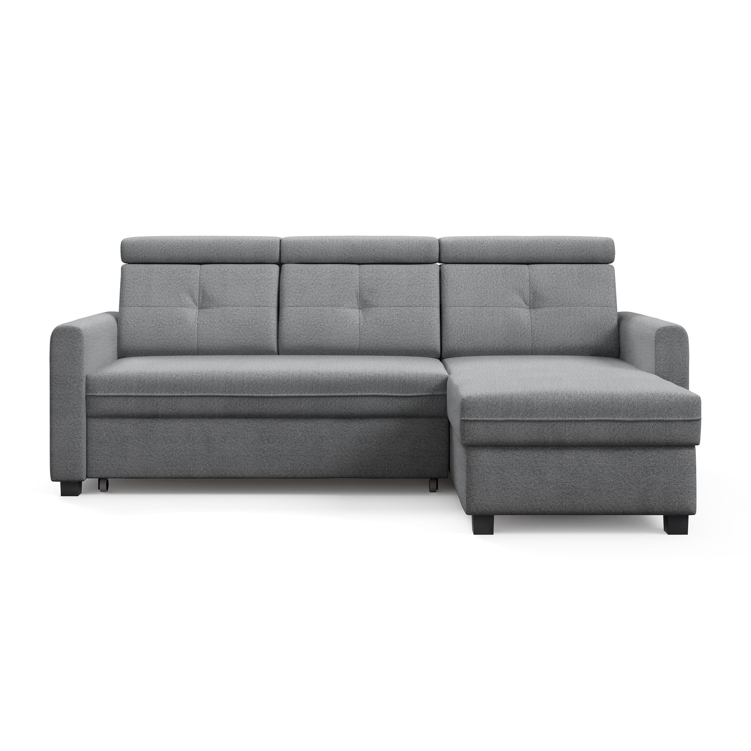 ECKSCHLAFSOFA Milano, Hellgrau, rechts - Hellgrau/Schwarz, Textil (217/166cm) - Beautysofa