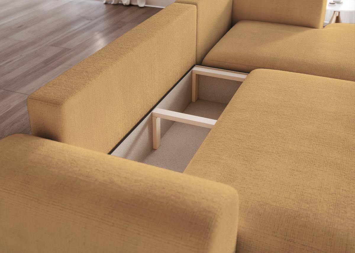 ECKSOFA BLOOM Rechts mit Schlaffunktion und Bettkasten Gelb - Gelb, Kunststoff/Textil (263/150cm) - Idohome