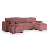 WOHNLANDSCHAFT PESANO T Rosa Kordstoff mit Schlaffunktion - Rosa/Grau, Holz/Kunststoff (306/85/140cm) - MASSENO