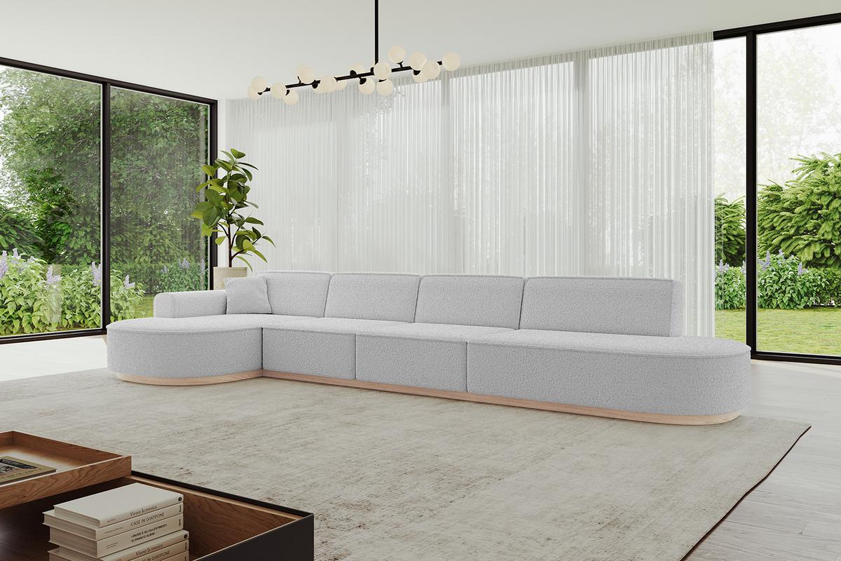 ECKSOFA Ottomane Links MARI-L3-v1 - 413x171x83 cm Hellgrau Bouclé - Hellgrau, Holzwerkstoff/Textil (413/171cm) - ALTDECOR