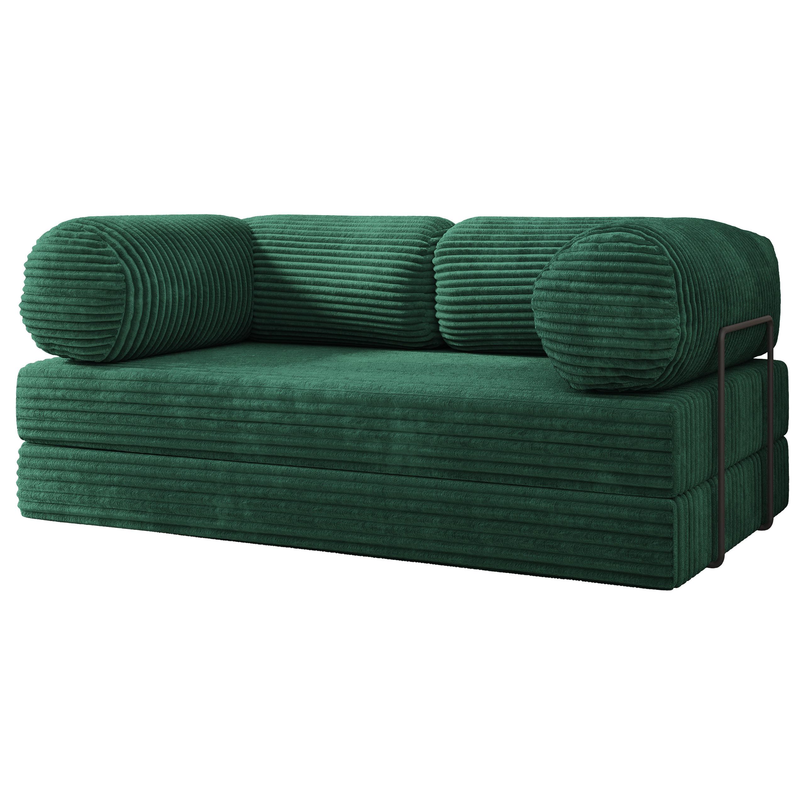 BETTSOFA ALVIO aus Schaumstoff Kordstoff Grün Schlaffunktion - Grün, Textil (170/68/80cm) - MASSENO