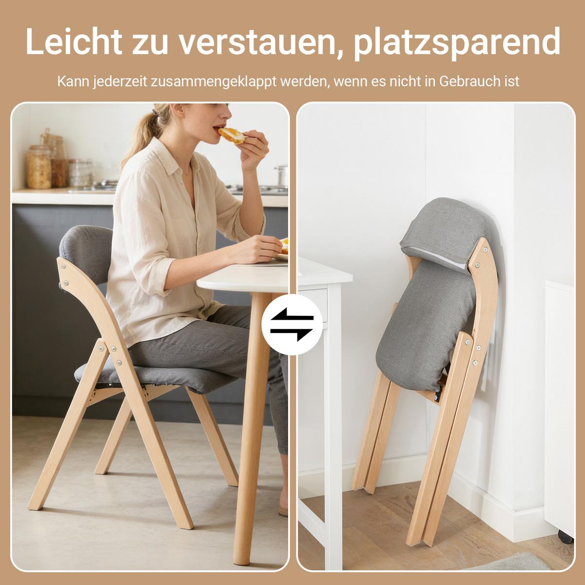 KLAPPSTUHL Buche Gepolstert, 47.5x77x59cm, Grau - Grau, Holz (47/93/8cm) - SoBuy