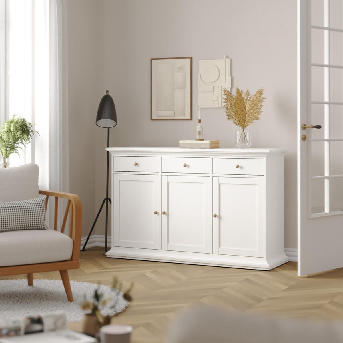 ANRICHTE mit 3 Türen und 3 Schubladen sofia 143,7/46,1/91,66 cm - Weiß, Holzwerkstoff (46.1/91.66/47cm) - Calicosy