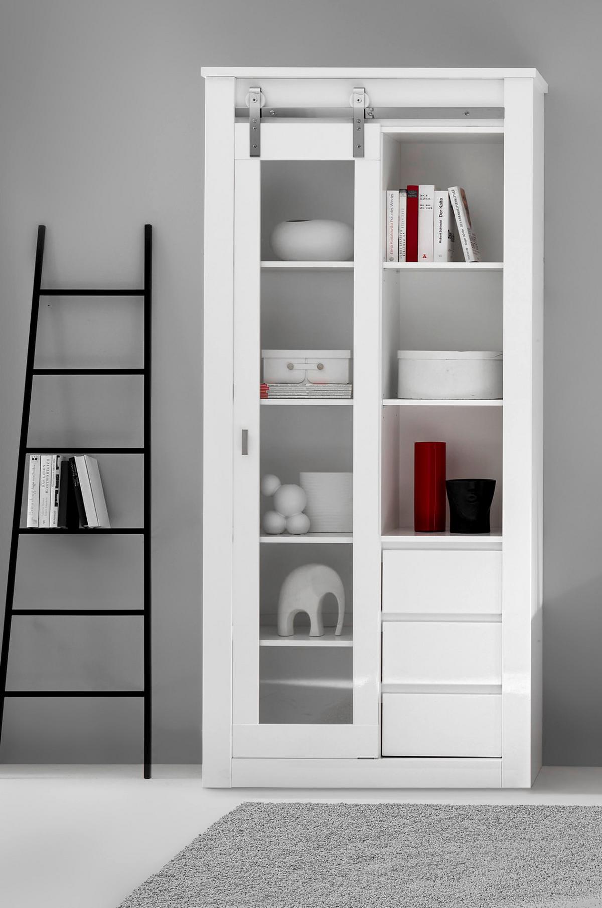 VITRINE weiß Hochglanz 93 x 201 cm, Vitrinenschrank mit Soft-Close - Chromfarben/Weiß Hochglanz, Glas/Holzwerkstoff (93/201/38cm) - Furn.Design