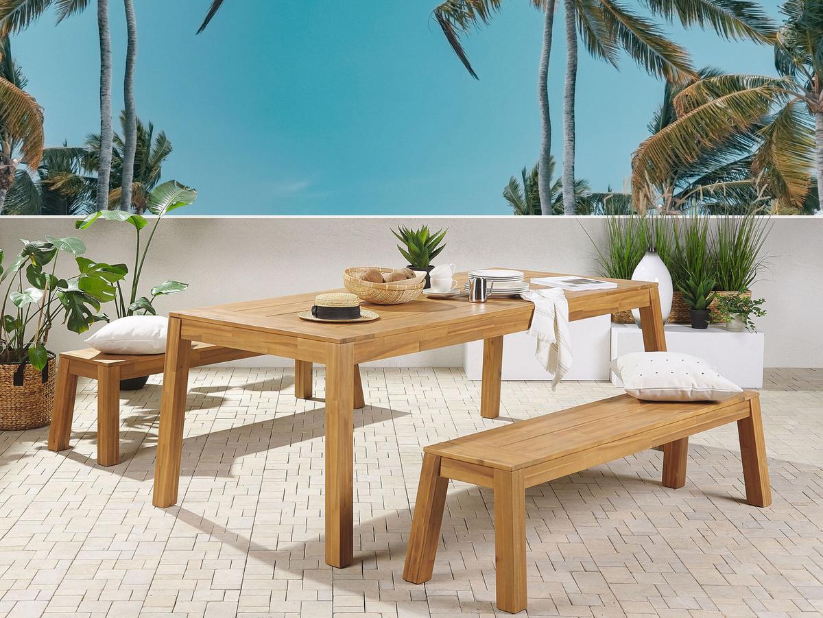 GARTENMÖBEL SET 6-Sitzer Akazienholz hellbraun 3-teilig Livorno - Hellbraun, Holz - Beliani