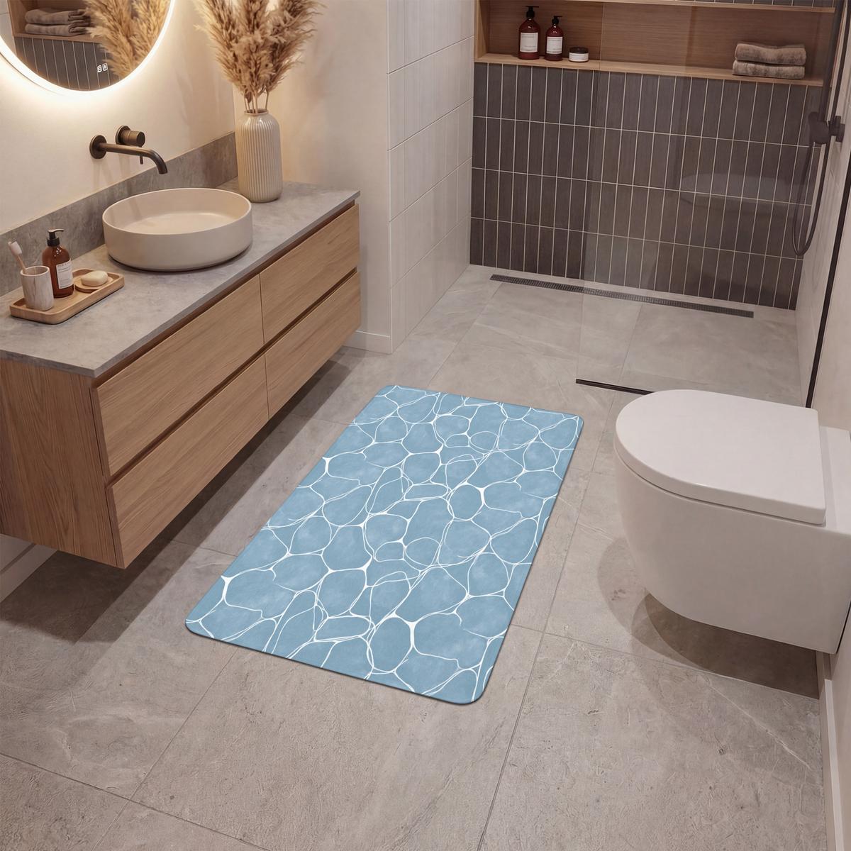 BADEMATTE Organisch - Muster - Blau 60x90 cm - Hellblau, Textil (60/90cm) - OnlyWow