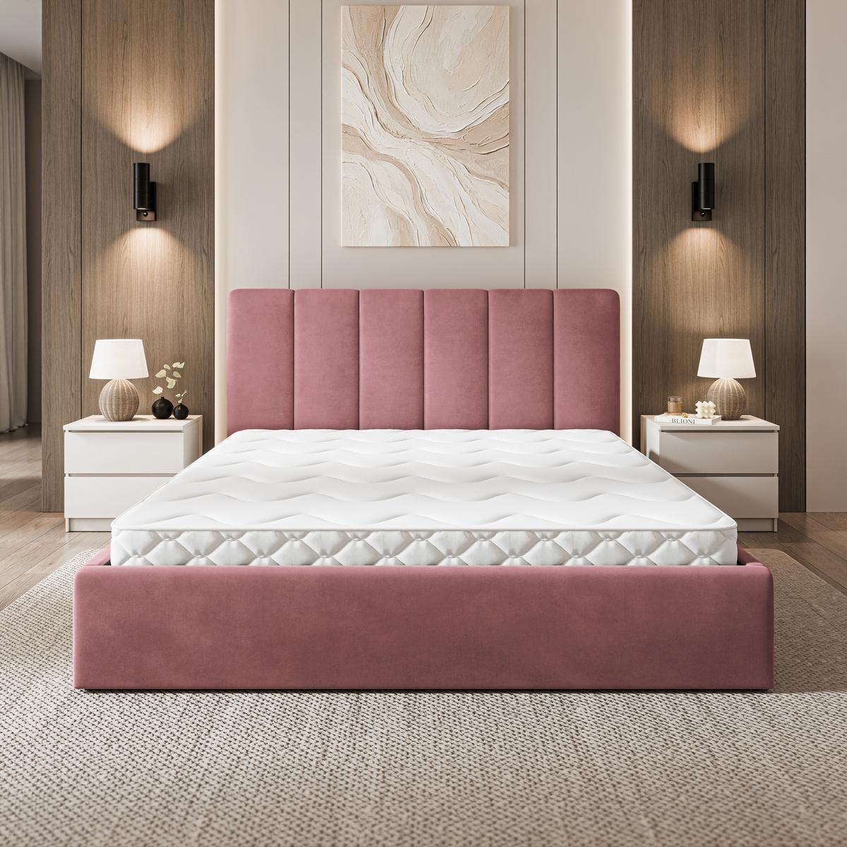 POLSTERBETT NEMIS 120x200 cm mit Bettkästen - Rosa - Rosa, Holz (120/200cm) - MASSENO