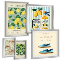 BILDER SET 5er Set - 50x50 cm & 20x30 cm & 40x60 cm Silberner Rahmen - Zitrusfrüchte der italienischen Tropen - Silberfarben, Kunststoff (40/60cm) - TULUP