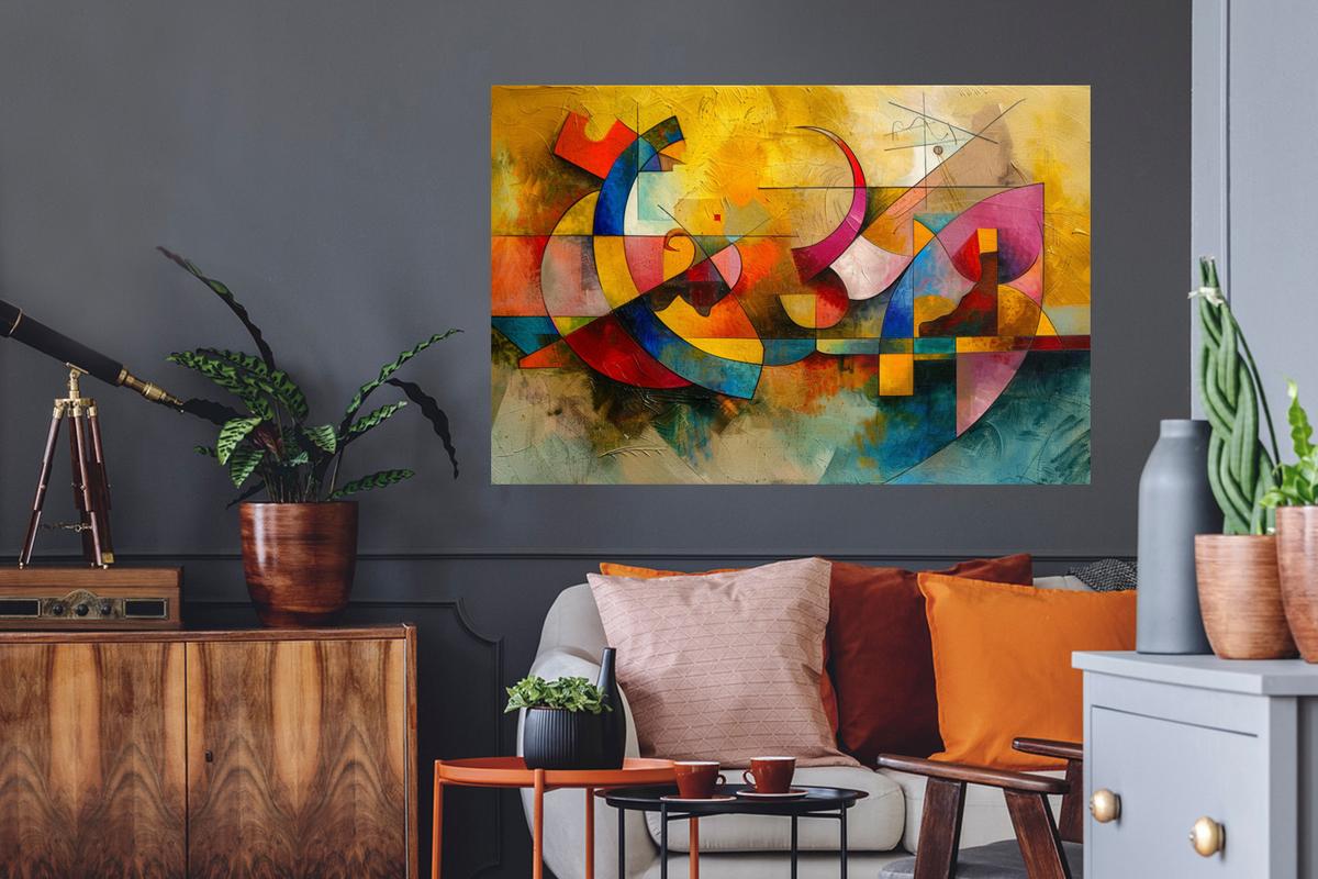WANDTATTOO Kunst - Abstrakt - Modern Wandsticker 120x80 cm - Gelb, Kunststoff (120/80/0.1cm) - MuchoWow