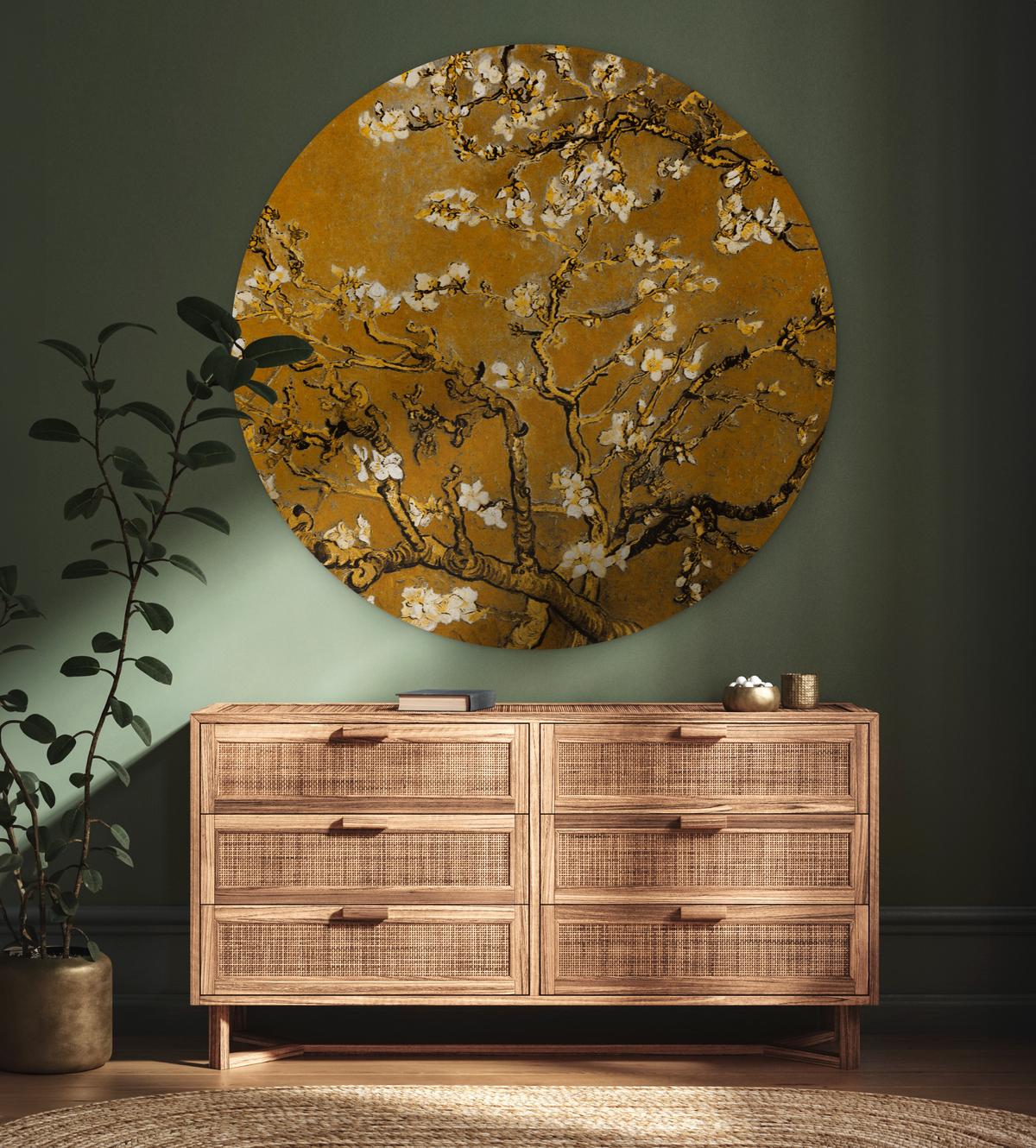 WANDBILD Mandelblüte - Kunst - Van Gogh - Gold Wandbild 120x120 cm - Wengefarben, Kunststoff (120/120cm) - MuchoWow