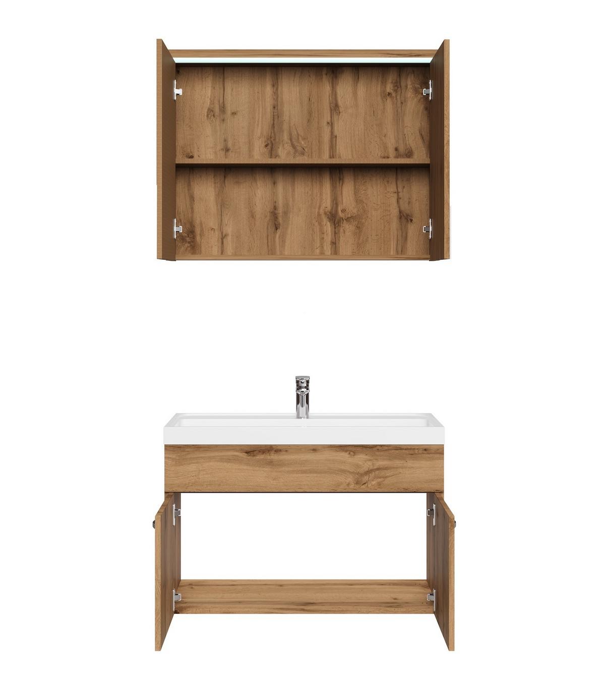 BADMÖBEL-SET Paso 3 Teile Eiche - 80 x 35 x 55 cm - Eichefarben, Holz (80/55/40cm) - Badplaats