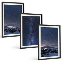 BILDER SET 3er Set - 40x60 cm Schwarzer Rahmen - Nachthimmel, Berge, Sterne - Schwarz, Kunststoff (40/60cm) - TULUP