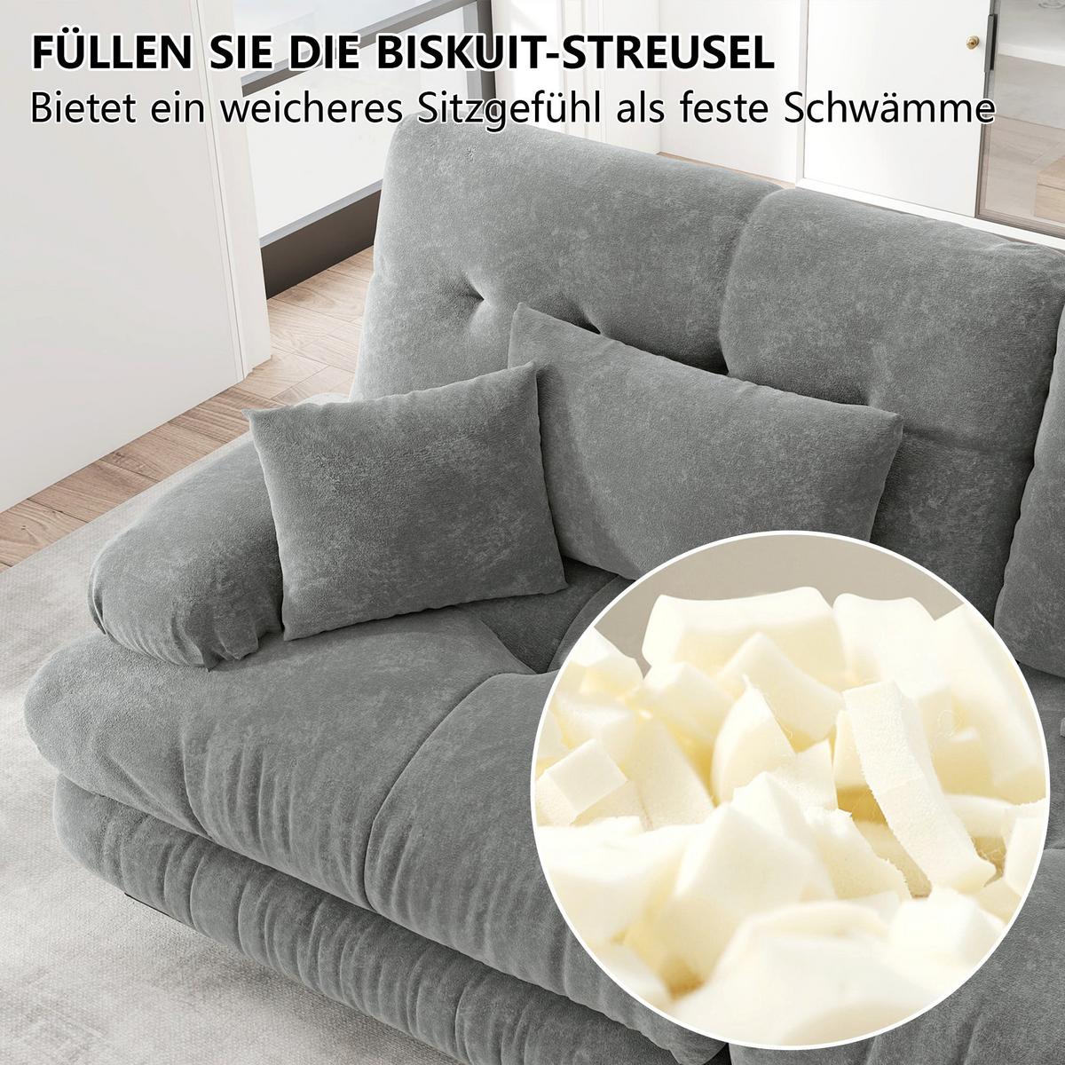 2-SITZER-SOFA aus chenille wolken-design & massivholzrahmen - Hellgrau, Textil (77/81/220cm) - Urban Meuble