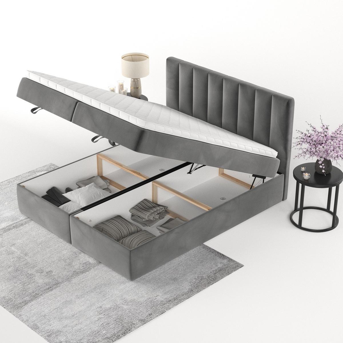 BOXBETT Lusso 200/200 cm Grau im Kronos Stoff - Schwarz/Grau, Holz/Holzwerkstoff (200/200cm) - AltaBeds