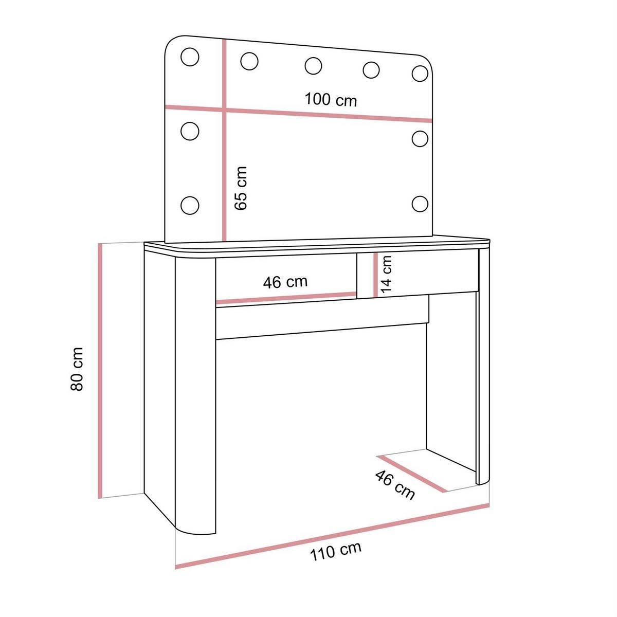 SCHMINKTISCH AVELINE mit Spiegel und LED-Beleuchtung - Kaschmir, Holzwerkstoff (110/80/40cm) - Lookway