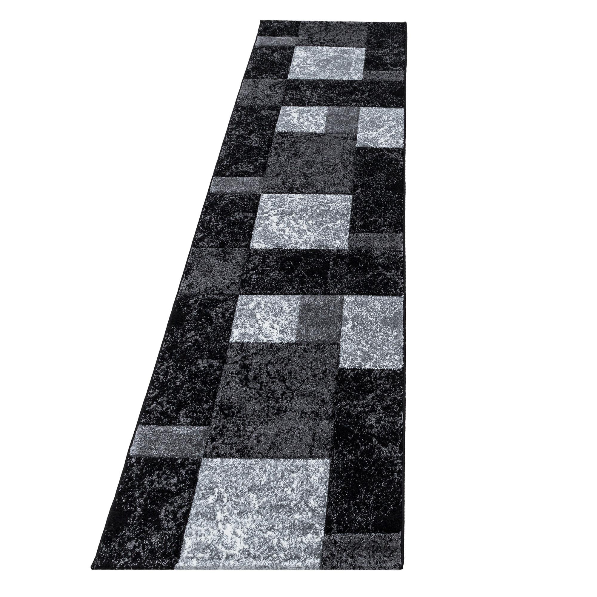 KURZFLORTEPPICH LATEMAR, kariert, Schwarz, 80 x 300 cm - Schwarz, Textil (80/300cm) - KADIMA DESIGN