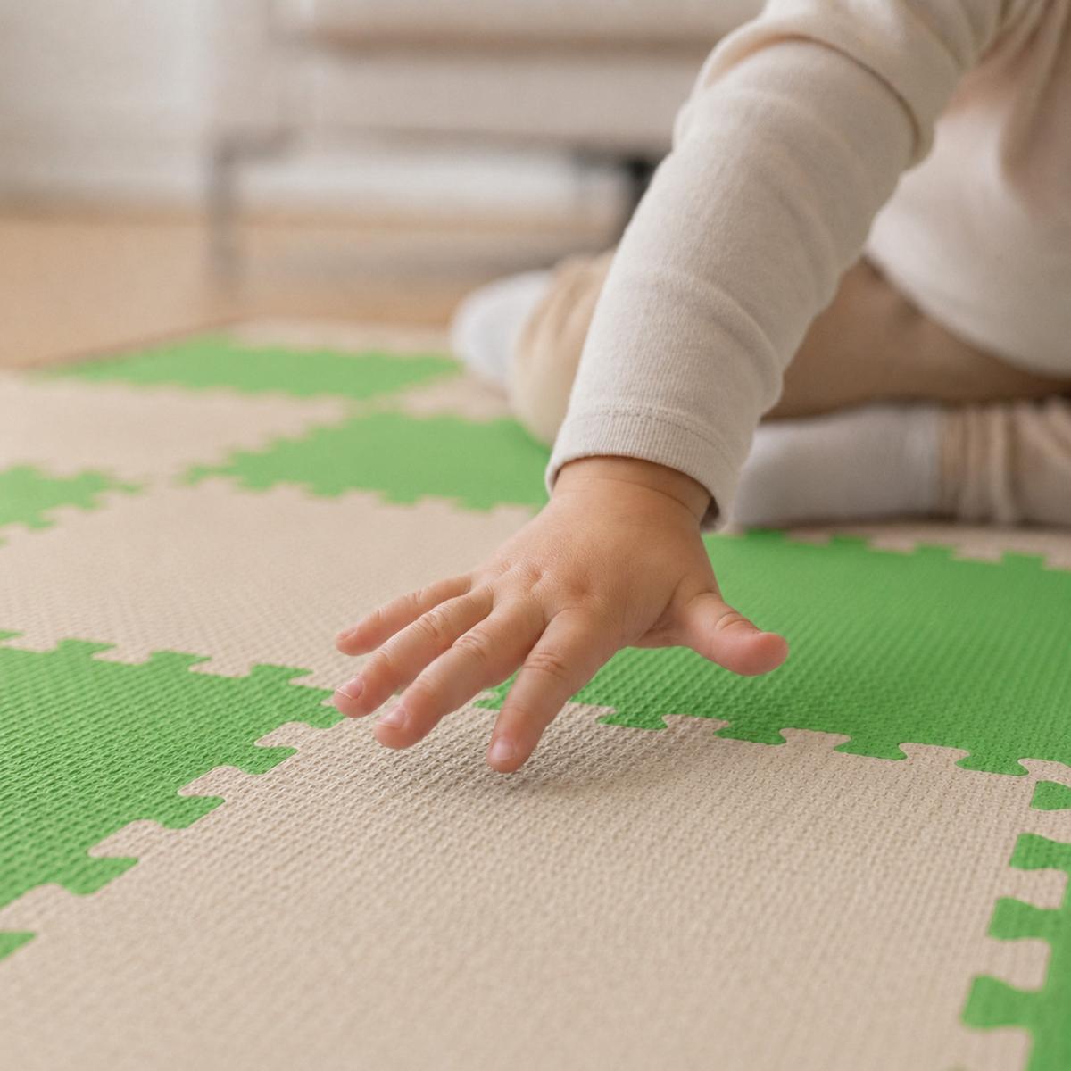 SPIELMATTE ab Null - 180/90/1 cm Puzzlematte Beige - Beige/Grün, Kunststoff (30/30cm) - Littletom