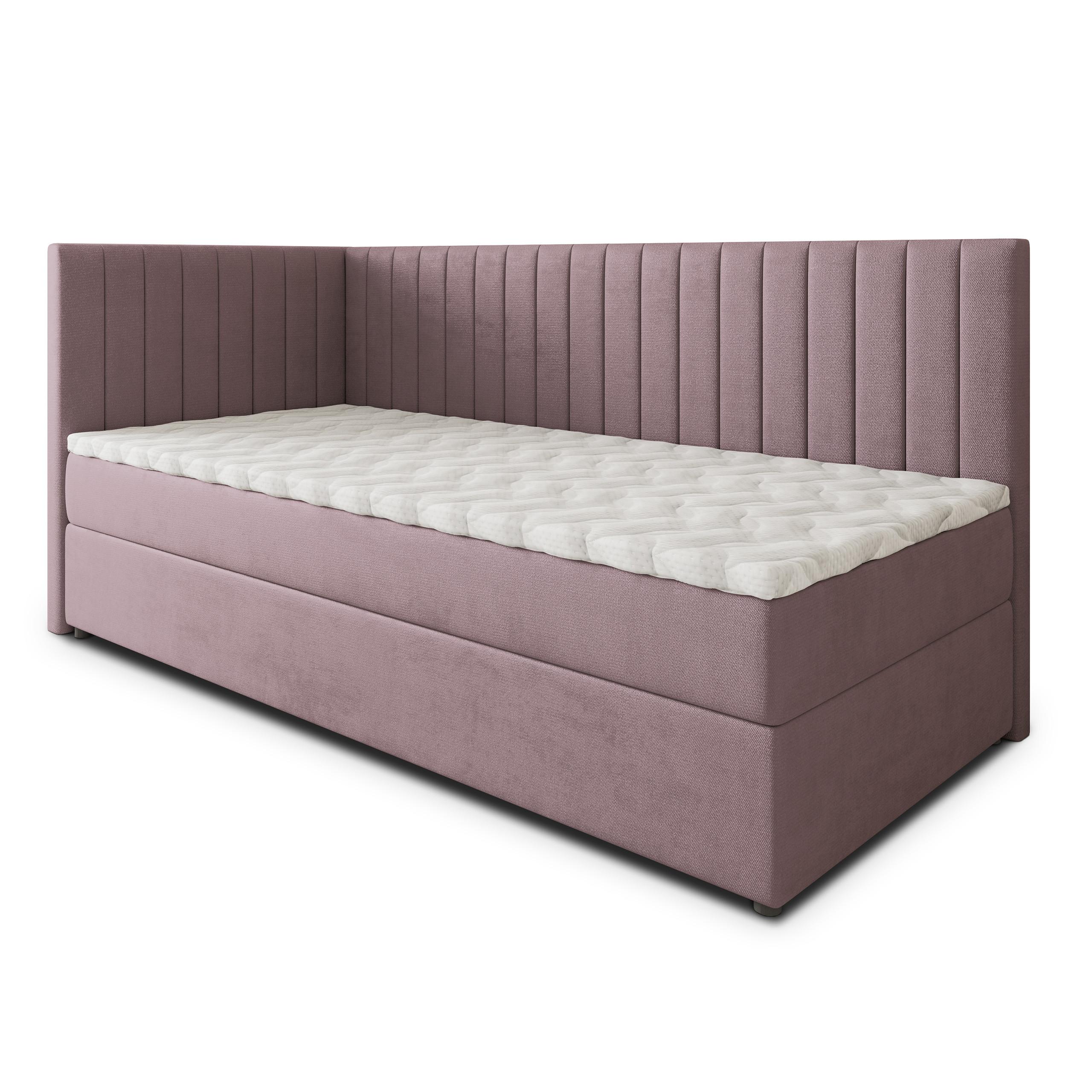 BOXBETT ARIS 90x200 cm mit Matratze und Topper, H2+H3 - Rosa - Rosa, Holz (90/200cm) - MASSENO