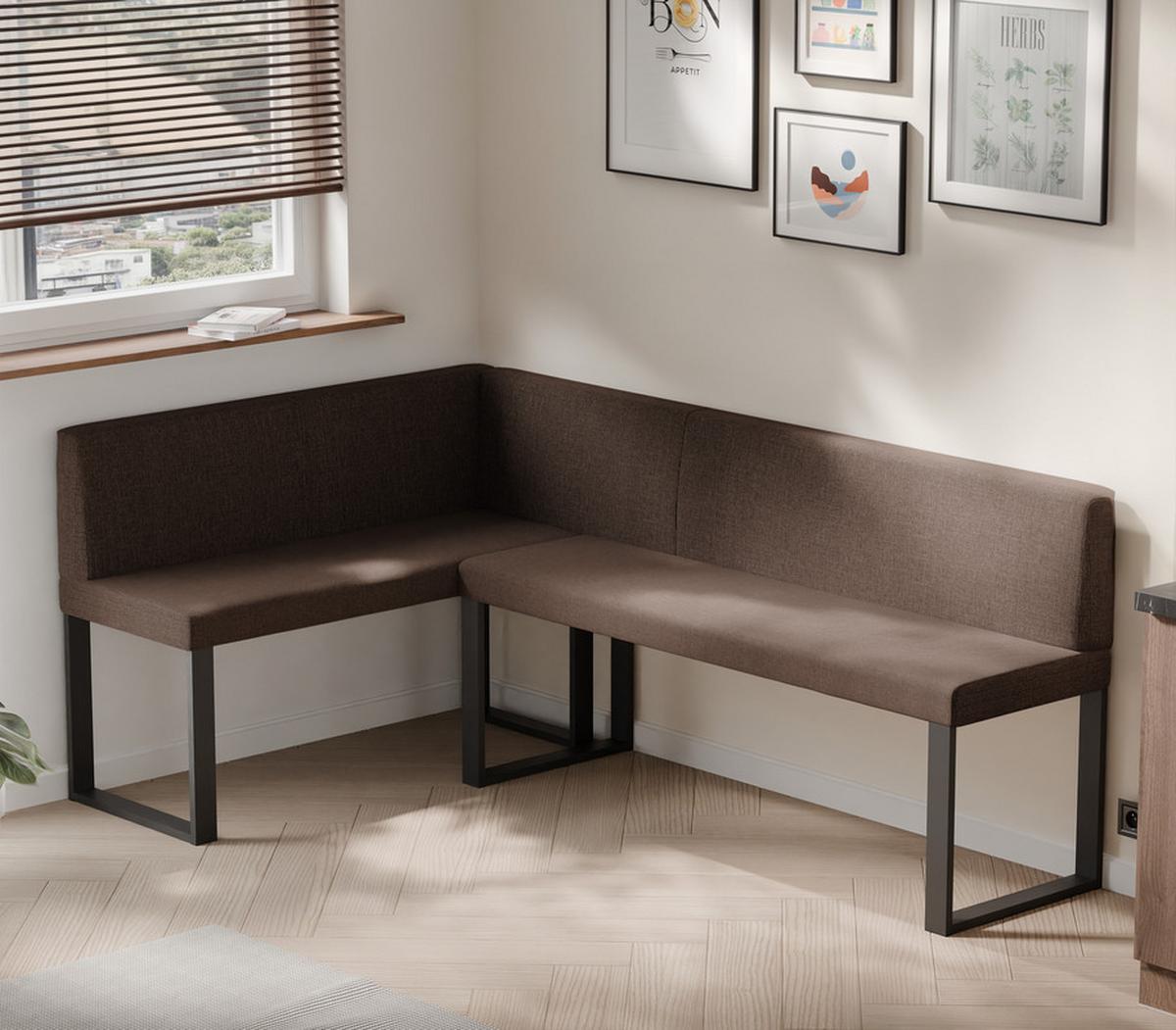 ECKBANK links SANA U Webstoff glatt, 142/196 cm Braun - Braun, Textil/Metall (142/196cm) - Idohome