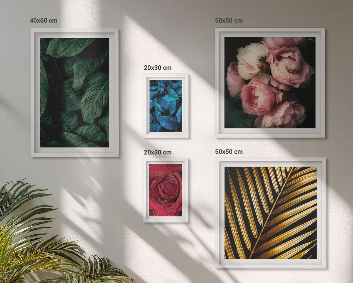 BILDER SET 5er Set - 50x50 cm & 20x30 cm & 40x60 cm Weißer Rahmen - Abstrakte schwarze Muster - Weiß, Kunststoff (40/60cm) - TULUP