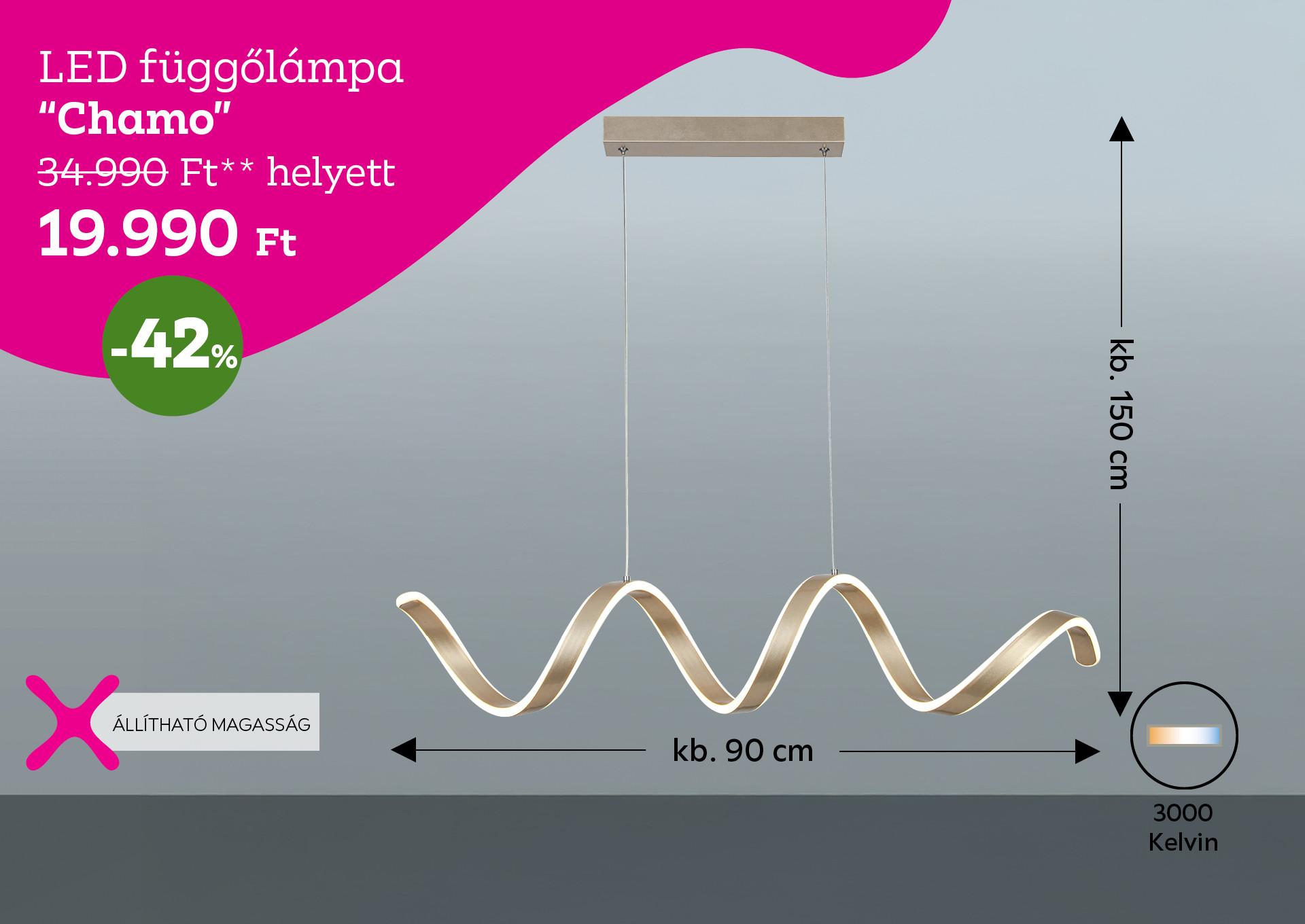 LED függőlámpa CHAMO 34990 Forint helyett 19990 Forint, kedvezmény mértéke 42%